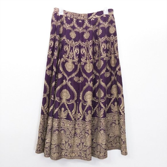 Soft Surroundings Purple Gold Brocade Midi Skirt - Picture 3 of 9